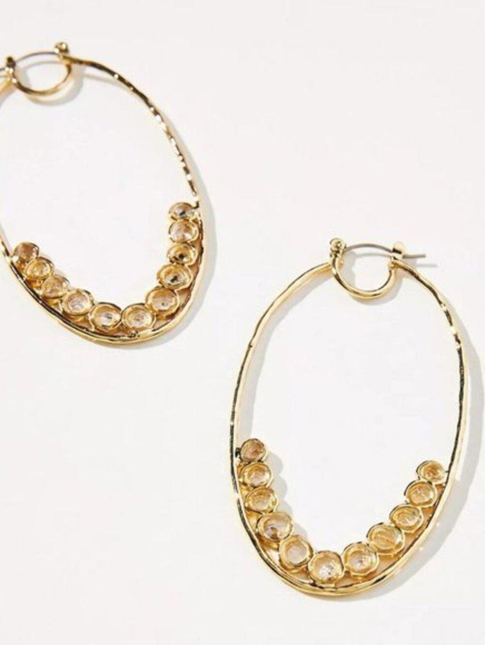 Anthropologie Crystal Oval Hoop Earrings